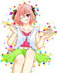  :q astolfo_(fate) bad_id bad_pixiv_id belt braid cake crossdressing fate/apocrypha fate_(series) food food_on_face fork hair_ribbon licking_lips male_focus nnporokku one_eye_closed otoko_no_ko pink_hair polka_dot polka_dot_background purple_eyes ribbon single_braid sitting skirt strawberry_shortcake tongue tongue_out 