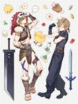  ... 2boys agg apple armor barbarian_set_(zelda) belt bird black_boots black_gloves black_pants blonde_hair blue_eyes blue_shirt body_markings boned_meat boots brown_belt brown_gloves brown_vest buster_sword chocobo cloud_strife cloud_strife_(cosplay) cosplay costume_switch creature cropped_vest donggu6813 earrings fingerless_gloves flexing food fried_egg fruit full_body fur-trimmed_boots fur-trimmed_vest fur_trim gloves grey_background hair_between_eyes hand_on_own_hip jewelry korok link link_(cosplay) low_ponytail male_focus master_sword meat medium_hair multiple_belts multiple_boys official_alternate_costume one_eye_closed open-toe_boots pants pauldrons pointy_ears ponytail ribbed_shirt rupee_(zelda) shirt short_hair shoulder_armor single_pauldron skull_on_head sleeveless sleeveless_turtleneck spoken_ellipsis sprout the_legend_of_zelda the_legend_of_zelda:_breath_of_the_wild turtleneck vest 