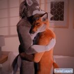  1:1 3d_(artwork) affectionate anthro athletic athletic_anthro athletic_male black_body black_fur blender_(artwork) blender_cycles_(artwork) brown_hair canid canine canis claws cuddling digital_media_(artwork) duo eyes_closed fluffy fluffy_ears fluffy_tail fox frostedleopard fur furniture fuzzy grey_body grey_fur grey_hair hair hug hugging_another inside male male/male mammal mouth_closed muscular muscular_anthro muscular_male orange_body orange_fur passionate paws realistic sofa tail tight_hug watermark whiskers white_body white_fur wolf 