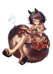  1girl animal_ears artist_request bell black_sandals brown_eyes brown_hair brown_shirt full_body futatsuiwa_mamizou game_asset glasses highres holding holding_notepad holding_smoking_pipe jingle_bell leaf leaf_on_head moon non-web_source notepad official_art platform_sandals raccoon_ears raccoon_girl raccoon_tail red_skirt sandals self-datamine shirt simple_background sitting skirt smile smoking_pipe solo tail toes touhou touhou_arcadia_record transparent_background window 