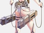  ass bare_back grey_background kebei lace lace-trimmed_panties mikasa_ackerman panties shingeki_no_kyojin simple_background solo sword thigh_strap thighs three-dimensional_maneuver_gear underwear weapon white_panties wire 