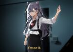  1girl absurdres black_pants blue_eyes cone_hair_bun cosplay earrings fingernails grey_hair gun hair_bun handgun highres hololive hololive_indonesia holster jewelry kamen_rider kamen_rider_zeztz_(series) long_hair pants parody raikkonen shirt snapping_fingers vestia_zeta virtual_youtuber weapon white_shirt yorozu_baku yorozu_baku_(cosplay) zeztz_driver 