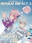  >_< 2girls absurdres bailu_youyun breasts bronya_zaychik bronya_zaychik_(maximum_velocity) bronya_zaychik_(silverwing:_n-ex) commentary_request cover cover_page crop_top english_text fake_cover fake_magazine_cover finger_gun gun highres holding holding_gun holding_weapon honkai_(series) honkai_impact_3rd large_breasts long_hair magazine_cover midriff multiple_girls navel official_alternate_costume pink_hair purple_eyes rabbit-shaped_pupils skirt small_breasts snowing spoken_expression stupid_goose_man symbol-shaped_pupils very_long_hair weapon white_skirt 