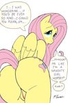  anthrofied butt dialog equine female fluttershy_(mlp) friendship_is_magic fur hair mammal my_little_pony paul_lucas pegasus pink_hair plain_background pussy solo text white_background wings yellow_fur 