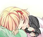  alternate_costume blush hair_ribbon lying pajamas pillow ribbon rumia saliva shamo_(koumakantv) short_hair sleeping solo thumb_sucking touhou 