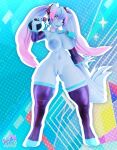  2025 3d_(artwork) abstract_background alternate_species anthro areola armwear big_areola big_breasts black_clothing black_legwear black_thigh_highs blue_areola blue_body blue_eyes blue_hooves blue_jewelry blue_nails blue_necklace blue_nipples blue_tail breasts butt butt_from_the_front clothing colored_nails crossover detached_sleeves digital_media_(artwork) earth_pony electronics equid equine female full-length_portrait furrification genitals geodat gradient_hair hair handwear hasbro hatsune_miku headphones hi_res holding_microphone holding_object hooves horse huge_areola innie_vulva jewelry kotobukiya legwear long_hair long_nails looking_at_viewer mammal markings microphone miku_pony_(kotobukiya) musical_note musical_note_(marking) musical_symbol my_little_pony nails navel necklace nipples open_mouth open_smile pink_clothing pink_handwear ponification pony portrait skindentation smile smiling_at_viewer solo standing symbol tail thick_thighs thigh_highs twintails_(hairstyle) ventral_groove vocaloid vulva watermark yamaha_corporation 