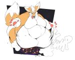  2022 anthro belly belly_overhang belly_squish big_belly boot_(artist) canid canine destruction dust_cloud evil_grin fat_arms fox fox_mccloud fur furry_tail green_eyes hair huge_belly macro male mammal moobs morbidly_obese nintendo obese overweight pawpads planet planet_destruction sagging_belly sinister smile solo space squish star_fox tail thick_thighs tongue tongue_out white_body white_fur white_hair wide_hips wide_waist yellow_body yellow_fur 