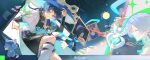  6+boys anemo_symbol_(genshin_impact) animalization arm_at_side armor belt beret bird black_belt black_bodysuit black_bow black_bridal_gauntlets black_cloak black_hair black_hat black_pants black_shorts black_socks blue_cape blue_gem blue_hat blue_jingasa blue_kimono blue_shawl blue_sleeves blunt_ends boater_hat body_markings bodysuit bow bowing bridal_gauntlets cape cloak closed_eyes closed_mouth collarbone computer core covered_collarbone eyeliner facing_to_the_side flower full_moon furisode gem genshin_impact glowing_markings gold gold_ring hakama hakama_shorts hand_up hat highres japanese_armor japanese_clothes jingasa juban kimono kote kurokote laptop layered_sleeves leg_warmers legwear_garter long_sleeves looking_at_viewer makeup mandarin_collar middle_ring moon multicolored_hair multiple_boys multiple_persona night official_alternate_costume open_clothes open_kimono pants person_and_animalization pink_flower pink_rose pleated_shorts portrait_(object) ppy4686 purple_eyes purple_hair purple_rope purple_sash red_eyeliner rope rose sailor_hat sash scaramouche_(cat)_(genshin_impact) scaramouche_(genshin_impact) scaramouche_(kabukimono)_(genshin_impact) shawl shirt short_sleeves shorts shoulder_peek side_cape sky smile socks split_mouth stairs star_(sky) star_trail starry_sky streaked_hair tassel through_medium through_screen topless_male tsurime twitter_username two-sided_shorts wanderer_(genshin_fes_2026)_(genshin_impact) wanderer_(genshin_impact) wanderer_(impression)_(genshin_impact) wanderer_(resplendent_feast)_(genshin_impact) white_cape white_hat white_kimono white_leg_warmers white_shirt white_shorts white_sleeves wispy_bangs 