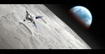  absurdres cielvolt commentary earth_(planet) english_commentary highres in_orbit letterboxed moon no_humans original planet scenery solar_panel space space_capsule spacecraft 