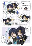  >_< 2boys armband arrow_(symbol) asaba_harumasa behind_another black_bodysuit black_bow black_gloves black_hair black_sandals black_shorts blue_cape blue_gem blue_halo blue_kimono blunt_ends body_markings bodysuit bow cape carrying closed_eyes closed_mouth coattails colored_inner_hair commentary_request covering_own_mouth curtained_hair disembodied_head eyeliner facing_another facing_down flying furisode gem genshin_impact gloves glowing_markings hair_intakes halo halo_behind_head hand_on_another's_shoulder hand_over_own_mouth headband highres imminent_vomiting in-franchise_crossover japanese_clothes juban kakihara_tetsuya kaze_oshi27 kimono leg_warmers light_blush looking_at_another looking_at_viewer looking_to_the_side makeup motion_lines multicolored_hair multiple_boys multiple_views nervous_sweating open_clothes open_kimono parted_bangs partially_fingerless_gloves piggyback purple_eyes purple_hair purple_pupils purple_rope purple_sash red_eyeliner rope sandals sash scaramouche_(genshin_impact) shorts shoulder_peek side_cape sweat sweatdrop tailcoat tassel toeless_legwear translation_request twitter_username vision_(genshin_impact) voice_actor_connection wanderer_(genshin_impact) watermark white_kimono white_leg_warmers wide-eyed wispy_bangs wristband yellow_armband yellow_eyes yellow_gloves yellow_headband yugake zenless_zone_zero zouri 