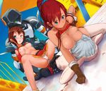  2girls amy_(suisei_no_gargantia) arms_behind_back arms_behind_head bellows_(suisei_no_gargantia) breast_hold breast_smother breasts brown_hair chamber_(suisei_no_gargantia) dutch_angle ffm_threesome fringe_trim gloves green_eyes group_sex large_breasts ledo_(suisei_no_gargantia) long_hair lying mecha multiple_girls nipples on_back panties pants q_(ed69) red_hair sex shirt_lift short_hair silver_hair sitting skirt spread_legs suisei_no_gargantia threesome topless underwear 