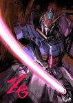  absurdres aeug commentary_request energy_sword green_eyes gundam highres holding holding_sword holding_weapon magmastudio mecha mecha_focus mobile_suit no_humans robot science_fiction signature slashing solo sword v-fin weapon zeta_gundam zeta_gundam_(mobile_suit) 