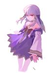  1girl absurdres armpit_crease bare_shoulders breasts cdgm000 cleavage closed_mouth collarbone commentary_request dress fire_emblem fire_emblem:_three_houses gold_trim highres korean_commentary long_hair looking_at_viewer lysithea_von_ordelia lysithea_von_ordelia_(timeskip) pantyhose purple_dress red_eyes serious short_dress simple_background small_breasts solo veil white_background white_hair white_pantyhose 