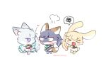  >_< 3girls animal_ears blush cho_kaguya-hime! commentary_request fox_ears fox_girl fox_tail furrification furry furry_female green_eyes heart instrument kaguya_(cho_kaguya-hime!) keytar korean_commentary looking_at_another multiple_girls open_mouth purple_eyes rabbit_ears rabbit_girl rabbit_tail runami_yachiyo sakayori_iroha simple_background skirt spoken_squiggle squiggle tail twitter_username wheloo3rd white_background white_skirt yuri 