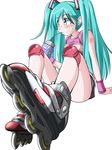  aqua_eyes aqua_hair arm_support bangs blush bottle bra clothes_writing convenient_leg copyright_name drinking drinking_straw eichi1219 foreshortening hair_ornament hatsune_miku highres inline_skates knee_pads long_hair looking_away number roller_skates see-through shirt short_shorts shorts simple_background sitting skates sleeves_rolled_up solo sports_bra sweat tattoo twintails underwear vocaloid water_bottle white_background wristband 