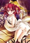  anus bad_id bad_pixiv_id bed blush breasts covered_nipples fingering looking_at_viewer magi_the_labyrinth_of_magic masturbation medium_breasts morgiana no_panties one_side_up open_mouth pillow pussy pussy_juice red_eyes red_hair solo yurariyurari 