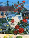  1other ambiguous_gender bee bug car commentary_request expressionless flower highres honda house looking_to_the_side minahamu motor_vehicle original outdoors power_lines red_flower red_rose rose simple_flower sky tile_roof 