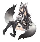  absurdres animal_ears black_eyes black_hair boots bow breasts bridal_gauntlets choker fox_ears fox_tail highres large_breasts long_hair multiple_tails original panties ricci skirt solo tail thighhighs underwear 