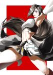  1girl arm_up armpits belt_buckle black_hair black_skirt blush border breasts buckle chest_harness closed_mouth crop_top detached_sleeves english_commentary final_fantasy final_fantasy_vii final_fantasy_vii_remake final_fantasy_vii_revelation foot_out_of_frame harness highres large_breasts lips long_hair looking_at_viewer low-tied_long_hair luuann_k midriff miniskirt navel official_alternate_costume pink_lips red_background red_eyes skirt solo thighs tifa_lockhart tifa_lockhart_(black_mage) very_long_hair white_border white_sleeves 
