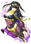  1girl absurdres black_bridal_gauntlets black_hair black_nails blunt_bangs bodystocking breasts bridal_gauntlets brown_eyes cape circlet cleavage commentary english_commentary facing_viewer fire_emblem fire_emblem_awakening full_body gold_bangle highres long_hair looking_to_the_side medium_breasts nail_polish nifast_(greentail) obata_takeshi_(style) parody parted_lips shoes smile solo standing style_parody tharja_(fire_emblem) thighs two-sided_cape two-sided_fabric two_side_up white_background yellow_shoes 