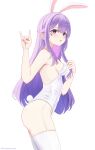  absurdres animal_ears armpits ass blush breasts from_side gem grabbing_own_hair highres holding_own_hair hololive hololive_english koseki_bijou nose open_mouth playboy_bunny purple_eyes purple_hair rabbit_ears rabbit_tail shiroyumin tail thighhighs virtual_youtuber white_background 