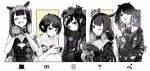  1girl :/ ;) blunt_bangs braid braided_base bun_with_braided_base center-flap_bangs choker closed_eyes closed_mouth coffee_mug commentary controller cup detached_sleeves diamond_hairband double-parted_bangs double_bun dress fang floral_print flower game_controller gloves gradient_hair greyscale hair_bun hair_flower hair_ornament hat highres holding holding_controller holding_cup holding_game_controller hololive hololive_english index_finger_raised japanese_clothes kimono light_blush long_sleeves looking_at_viewer low_wings mackintosh_rose mole mole_under_eye monochrome monster_hunter_(series) mug multicolored_hair multiple_views ninomae_ina'nis ninomae_ina'nis_(1st_costume) ninomae_ina'nis_(loungewear) ninomae_ina'nis_(new_year) ninomae_ina'nis_(nu_udra) ninomae_ina'nis_(party_dress) off_shoulder official_alternate_costume official_alternate_hairstyle one_eye_closed open_mouth parted_lips pointy_ears scarf shirt short_hair sidelocks single_detached_sleeve smile spiked_sleeves strapless strapless_dress sweater t-shirt takodachi_(ninomae_ina'nis) tentacle_hair untranslatable_commentary virtual_youtuber wings yuuyu_(777) 