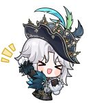  >_< 1girl androgynous arm_up artist_request asymmetrical_gloves asymmetrical_sleeves belt belt_buckle black_belt black_coat black_gloves black_hat black_pants blue_capelet blush_stickers brooch buckle capelet chibi clenched_hands coat collared_shirt copyright_notice cropped_legs crossdressing crossdressing_(ftm) excited fist_pump flower flower_brooch fur-trimmed_sleeves fur_capelet fur_trim gloves gold_buckle happy hat hat_feather high-waist_pants infinity_nikki jewelry long_sleeves medium_hair mismatched_gloves mismatched_sleeves nikki_(series) official_art open_mouth pants parted_bangs pirate_hat shirt side_capelet smile solo steps_against_order_(infinity_nikki) sticker_(medium) transparent_background v-shaped_eyebrows white_flower white_gloves white_hair white_shirt 