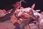  2girls absurdres alternate_costume anal_tail ass book breasts breasts_out butt_plug camilla_(fire_emblem) camilla_(spring_princess)_(fire_emblem) clitoral_hood cloak clothing_aside commentary commission cum cum_in_pussy dildo easter_egg egg fake_tail fire_emblem fire_emblem_awakening fire_emblem_fates fire_emblem_heroes futa_with_female futanari glasses highres large_breasts lying magazine_(object) medium_breasts miriel_(fire_emblem) missionary multiple_girls nipples official_alternate_costume on_back on_bed open_book panties panties_aside pantyhose penis pornography pussy sex sex_toy spread_legs tail timbocactus torn_clothes torn_pantyhose underwear untranslatable_commentary vaginal 