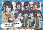  >_< 1girl angry apron aqua_eyes bag black_hair black_shirt blazer blue_jacket blush blush_stickers bow bowtie breasts brown_jacket brown_pantyhose brown_skirt cardigan choker closed_eyes collar collared_shirt colored_inner_hair commentary_request controller drooling food full-face_blush furrowed_brow game_controller hair_ornament headphones headphones_around_neck headscarf highres holding holding_controller holding_knife holding_phone holding_spatula holding_tambourine jacket kanpa_(campagne_9) kitchen_knife knife microphone miniskirt miyamai_moca multicolored_hair multiple_expressions multiple_views nervous_sweating open_clothes open_jacket open_mouth own_hands_together pantyhose phone playstation_controller pleated_skirt school_bag scrunchie sharp_teeth shirt short_hair skirt sleeves_past_wrists small_breasts sparkle spatula sunglasses sweat teeth track_jacket umaibou union_jack_print v v-shaped_eyebrows voicepeak white_shirt wrist_scrunchie 