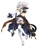  1girl :d ascot bandeau belt black_bandeau black_bustier black_garter_straps black_gloves black_thighhighs boots braid breasts bustier cape colored_shoe_soles commentary_request crop_top cropped_vest detached_sleeves fenrir_(fenlil0316) flanged_mace full_body garter_straps gloves gold_hairband gold_trim green_eyes grey_ascot grey_cape grey_trim hairband high_heel_boots high_heels highres holding holding_microphone hololive hololive_fantasy_1st_anniversary_outfit large_breasts linea_alba mace medium_hair microphone midriff miniskirt multiple_belts narrow_waist navel official_alternate_costume open_mouth overskirt pleated_skirt shirogane_noel side_braid simple_background skirt smile solo standing standing_on_one_leg stomach teeth thigh_boots thighhighs twisted_torso underbust upper_teeth_only vest virtual_youtuber waist_cape weapon white_background white_boots white_skirt white_sleeves white_vest wide_belt wide_hips wide_sleeves zettai_ryouiki 