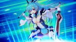  1girl :o arch_kalmia armor blue_hair blue_thighhighs boots breasts capelet cleavage dual_wielding floating_hair fuyunagi_tsubasa game_asset gloves hair_between_eyes hair_ornament hairclip high_ponytail holding holding_sword holding_weapon large_breasts long_hair looking_at_viewer magical_girl miniskirt non-web_source official_art open_mouth pleated_skirt ponytail purple_eyes red_eyes satou_takumi self-datamine shinsou_kenki_arch_saver skirt solo standing sword thigh_boots thighhighs variant_set very_long_hair visual_novel_cg weapon white_gloves zettai_ryouiki 
