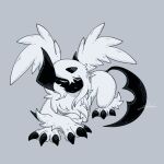  absol black_claws closed_eyes closed_mouth crossed_arms full_body grey_background lying mega_absol mega_evolution no_humans on_stomach pokemon pokemon_(creature) pokemon_focus signature sleeping solo soruva_359 white_fur wings 