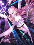  1girl absurdres aqua_eyes azur_lane black_shoes breasts broom broom_riding cleavage closed_mouth commentary_request feathered_wings frilled_hairband frills hairband hand_up highres holding holding_wand large_breasts light_blush long_hair looking_at_viewer pink_hair shoes smile solo theseus_(azur_lane) thighhighs tonbo_michisu very_long_hair wand white_hairband white_thighhighs white_wings wings 