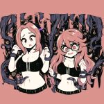  2girls adidas ahoge anneecherry_(character) antenna_hair black_sports_bra borrowed_character breasts cleavage cleavage_cutout clothing_cutout collarbone grabbed_by_tentacles large_breasts long_hair looking_down mizzu_(mizzuiita) mizzuiita mole mole_on_breast mole_under_mouth multicolored_hair multiple_girls navel open_mouth original red_hair restrained scared sports_bra sweat tearing_up tears tentacles two-tone_hair vertical-striped_sports_bra very_long_hair yellow_eyes 