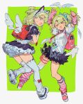  >_< 1girl animal_ear_hairband animal_ears apron backpack bag cat_ear_hairband cat_ears commentary detached_sleeves fake_animal_ears full_body green_eyes green_hair hairband hashibiro_kou_(garapiko_p) high_ponytail highres long_hair loose_socks maid maid_apron maid_headdress open_mouth ponytail puffy_sleeves revision simple_background socks solo sunna_(afternoon_tea_break)_(zenless_zone_zero) sunna_(zenless_zone_zero) thighhighs two-tone_background untranslatable_commentary white_thighhighs zenless_zone_zero 