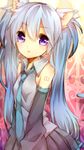  :&lt; animal_ears blue_hair cat_ears cat_tail detached_sleeves hatsune_miku long_hair mil2 necktie purple_eyes skirt solo tail twintails vocaloid 