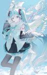  1girl absurdres aqua_hair aqua_necktie bare_shoulders black_boots black_skirt boots commentary detached_sleeves english_commentary hatsune_miku hatsune_miku_happy_16th_birthday_-dear_creators- headset highres instrument kumu39_(pixiv98385696) long_hair looking_at_viewer musical_note necktie number_tattoo paint_palette paintbrush pleated_skirt shirt shoulder_tattoo skirt sleeveless sleeveless_shirt solo tattoo thigh_boots very_long_hair violin vocaloid 