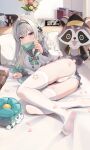  1girl absurdres bad_id bad_pixiv_id blush breasts cake_cat_(honkai:_star_rail) feet firefly_(fluffy_firefly)_(honkai:_star_rail) firefly_(honkai:_star_rail) firefly_(spring_missive)_(honkai:_star_rail) grey_hair highres honkai:_star_rail honkai_(series) jing_(947728534) medium_breasts panties school_uniform shirt skirt solo trailblazer_(baseball_raccoon)_(honkai:_star_rail) trailblazer_(honkai:_star_rail) underwear white_shirt 
