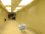  animal_focus artist_name backrooms_(creepypasta) black_eyes chiikawa commentary crossover dekatsuyo_(chiikawa) english_commentary garfified highres indoors looking_ahead momonga_(chiikawa) no_humans scared shadow squirrel 
