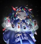  2boys 3girls 3others :o aqua_eyes aqua_hair backpack bag black_background blue_coat blue_hair blush cat closed_eyes coat creator_connection dress hatsune_miku highres hitogawari_(kikuohana) horns hoshi-kun_(kikuo) ii_ko_to_youko_(ace_studio) kikuo multicolored_hair multiple_boys multiple_girls multiple_others nute_666 open_mouth pink_hair rainbow_hair shadow_people solo_focus song_request tengoku_e_ikou_(vocaloid) trench_coat tuxedo twintails vocaloid wedding_dress x_x xxx_cat_(vocaloid) 