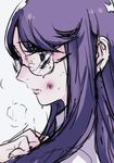  blush glasses heartcatch_precure! long_hair precure profile purple_hair simple_background solo tima tsukikage_yuri 