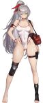  1girl ass_visible_through_thighs bare_shoulders breasts brown_dust_(series) brown_dust_2 brown_eyes collarbone covered_navel full_body granhildr_(brown_dust) granhildr_(combat_medic)_(brown_dust) hair_between_eyes highleg highleg_leotard knees large_breasts leotard long_hair looking_at_viewer official_art one-piece_swimsuit red_nails simple_background solo swimsuit thigh_strap thighs toes very_long_hair white_background white_leotard 