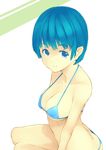  bikini blue_bikini blue_eyes blue_hair breasts cleavage covered_nipples large_breasts looking_at_viewer nekoge original short_hair smile solo swimsuit 