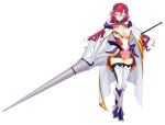  1girl arch_clover armor armored_boots blush boots breasts cape cleavage closed_eyes closed_mouth covered_navel full_body game_asset hair_ornament highres holding holding_polearm holding_weapon lance large_breasts large_variant_set long_hair magical_girl non-web_source official_art polearm red_hair satou_takumi self-datamine sephilia_grandeel shinsou_kenki_arch_saver simple_background skirt smile solo spear standing tachi-e thighhighs transparent_background variant_set weapon zettai_ryouiki 
