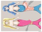  2girls bisected blonde_hair blue_eyes blue_hair breasts cannibalism censored commentary corpse death empty_eyes english_commentary guro highres houshou_hanon houshou_hanon_(mermaid) long_hair lying medium_breasts merfolk mermaid mermaid_melody_pichi_pichi_pitch monster_girl mosaic_censoring multiple_girls nanami_lucia nanami_lucia_(mermaid) navel nipples nude open_mouth twintails veiled616 