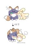  animalization blush brown_eyes cheek-to-cheek cho_kaguya-hime! commentary_request flying_sweatdrops fox green_eyes heads_together kaguya_(cho_kaguya-hime!) korean_commentary korean_text one_eye_closed puff_of_air rabbit sakayori_iroha simple_background translation_request twitter_username wheloo3rd white_background 