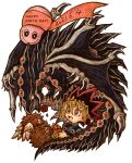  1boy black_eyes blue_shirt commentary_request dated duel_monster flower gandora_the_dragon_of_destruction happy kuriboh male_focus marshmallon mokyu-mokyu muto_yugi open_mouth purple_eyes red_flower red_rose rose sharp_teeth shirt spiked_hair teeth white_background winged_kuriboh yu-gi-oh! yu-gi-oh!_duel_monsters 