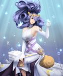  1girl breasts camilla_(fire_emblem_if) dress elbow_gloves fingerless_gloves fire_emblem fire_emblem_heroes fire_emblem_if gloves hair_over_one_eye holding holding_paper large_breasts long_hair nintendo paper purple_eyes purple_hair sideboob solo 