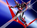  1girl airplane_wing autobot blue_eyes commentary_request energy_sword geisha highres holding holding_sword holding_weapon humanoid_robot mecha mechanical_wings metal_skin nihongami nyonome red_lips red_thong robot robot_girl science_fiction solo sword transformers weapon windblade wings 