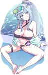  1girl absurdres alternate_eye_color areola_slip arm_support armpit_crease bare_legs bare_shoulders barefoot bikini bikini_bottom_aside black_bikini black_choker blue-tinted_eyewear blue_eyes blue_flower blue_hair blue_jacket blush breasts choker cleavage clothes_pull clothing_aside come_hither commentary_request covered_nipples criss-cross_halter cross-laced_bikini cross-laced_clothes dot_nose eyewear_on_head facepaint facial_tattoo feet fingernails flashing floor flower frilled_bikini frills full_body girls'_frontline girls'_frontline_2:_exilium gradient-tinted_eyewear green-tinted_eyewear groin hair_flower hair_ornament halterneck hat head_tilt heart heart_choker heart_in_eye highres hk416_(girls'_frontline) jacket jacket_pull klukai_(cerulean_breaker)_(girls'_frontline_2) klukai_(girls'_frontline_2) knees_apart_feet_together large_breasts legs long_hair nail_polish naughty_face navel off_shoulder on_floor open_clothes open_jacket panatisia pink_flower ponytail pool poolside presenting_own_body purple_flower purple_nails red_tattoo seductive_smile sitting smile soles solo spread_legs stomach sunglasses swimsuit symbol_in_eye tattoo teardrop teardrop_tattoo teasing thigh_strap thighs tinted_eyewear toenail_polish toenails toes very_long_hair visor_cap water white-framed_eyewear white_background white_flower white_hat 